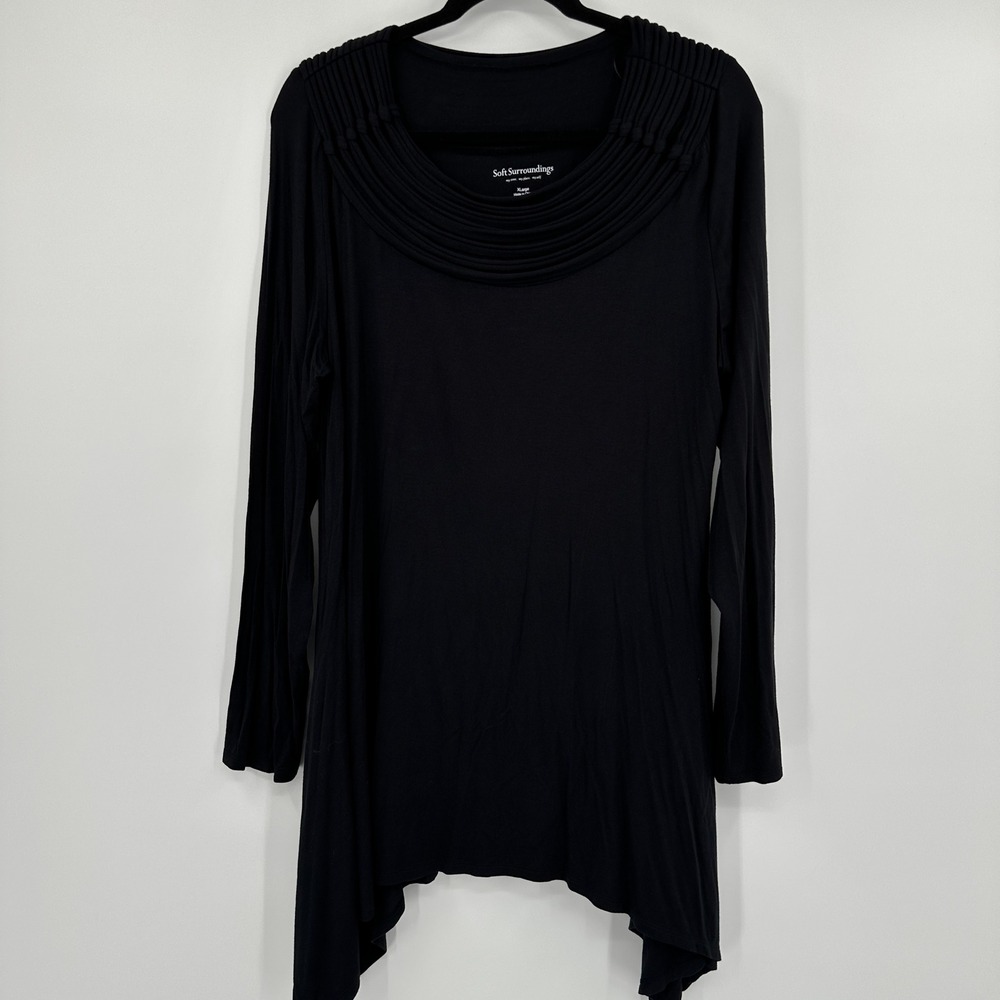 Soft Surroundings Black Tunic Top‎ XL Drape Neck Long Sleeve Casual